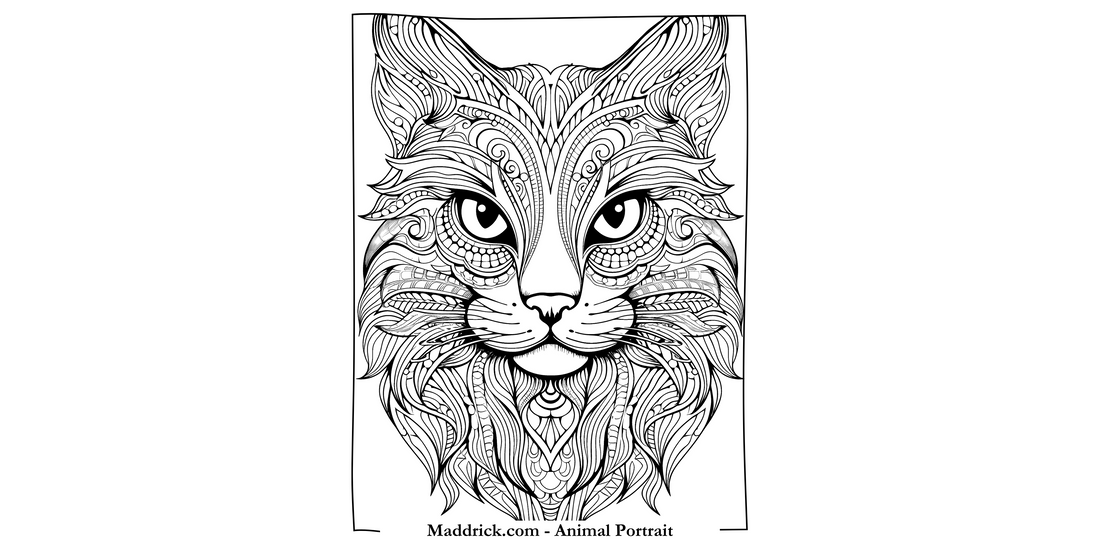 Animal Portraits coloring book page - Cat Mandala - Maddrick