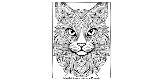 Animal Portraits coloring book page - Cat Mandala - Maddrick