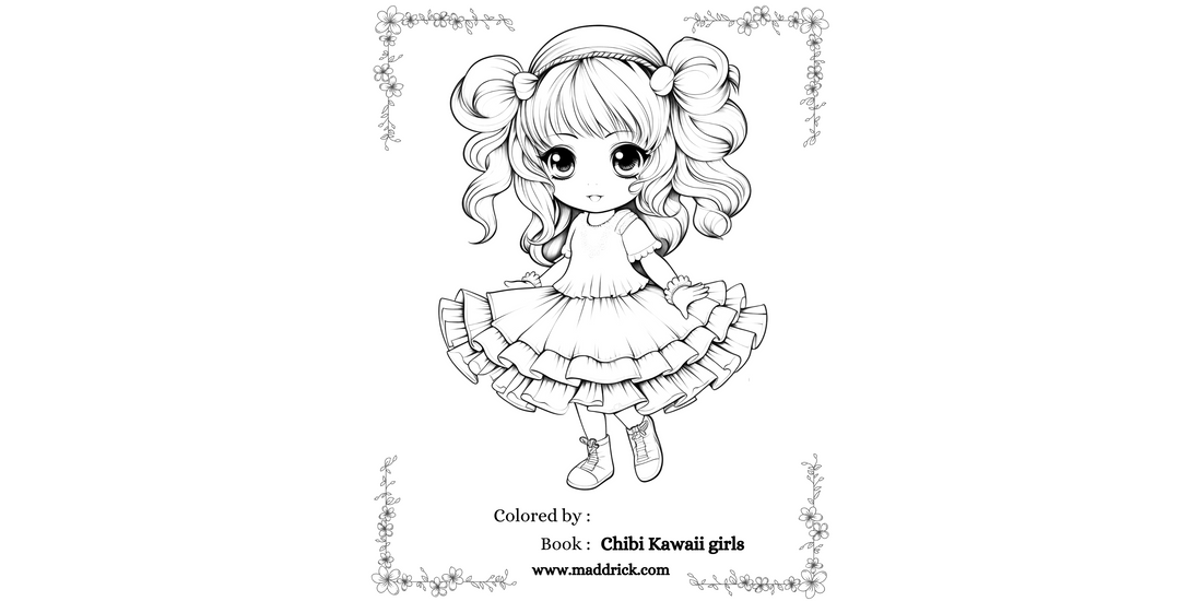 Chibi Kawaii girls free coloring page - Maddrick