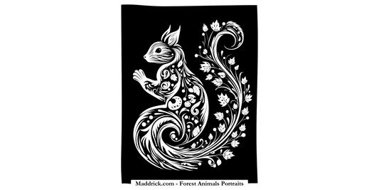 Forest Animal Portraits grayscale coloring book page - Squirrel Mandala - Maddrick