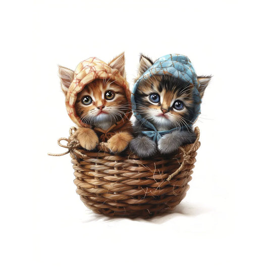 Two kittens in a wicker basket Poster