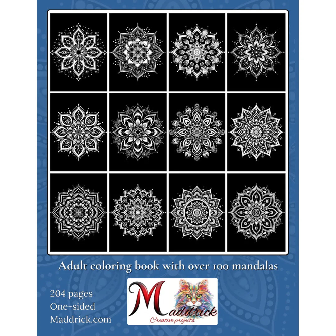 100 Black Mandalas: Adult coloring book with black background