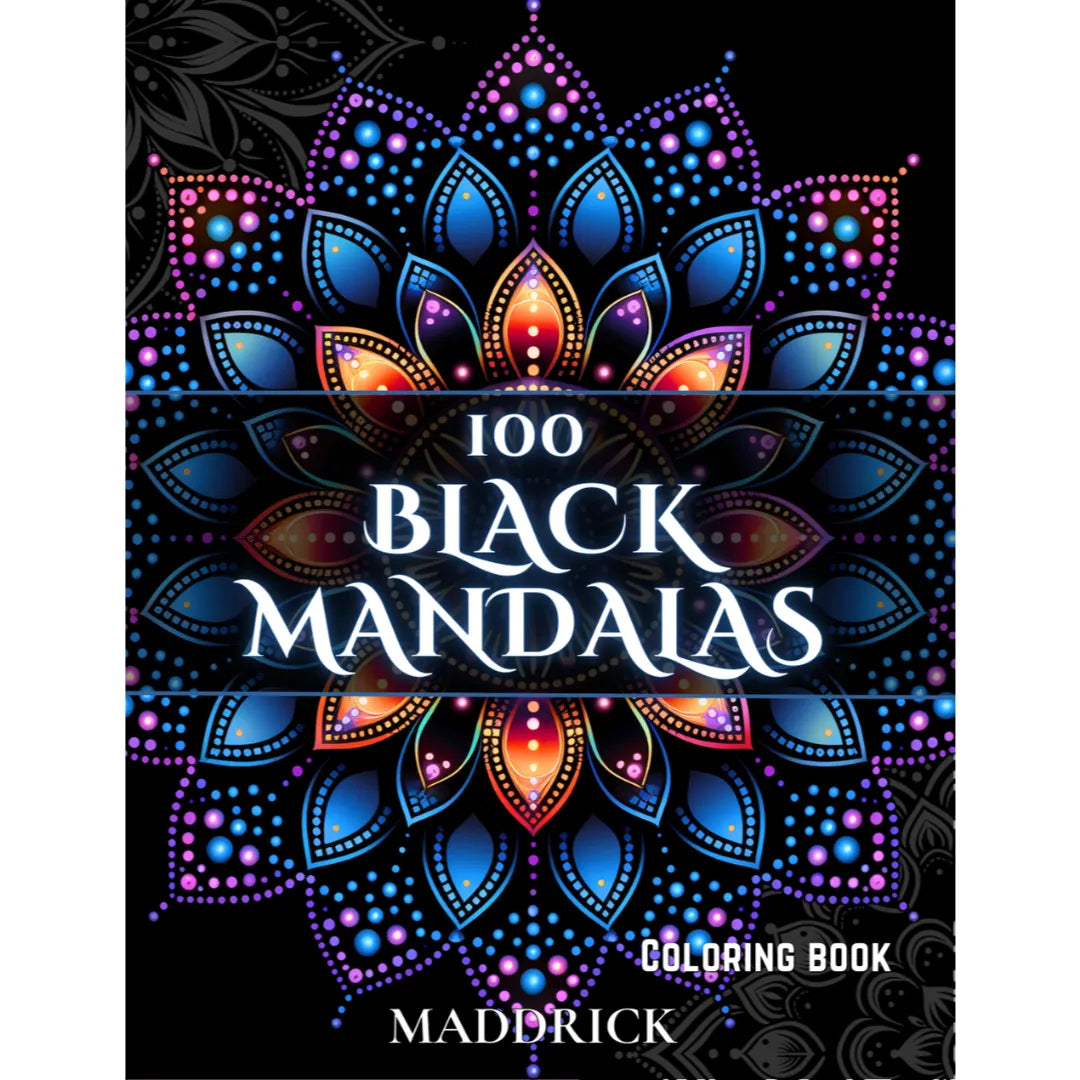 100 Black Mandalas: Adult coloring book with black background