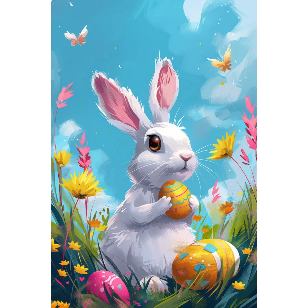 White bunny rabbit on Easter Poster