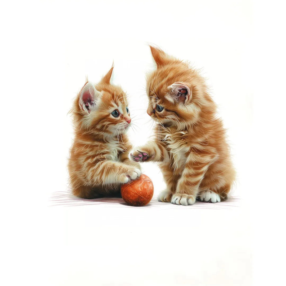 Two red tabby kittens playing ball Poster