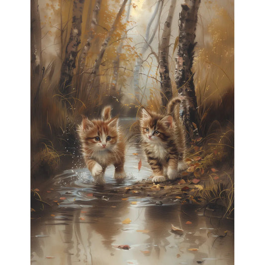 Two tabby kittens exploring the forest Poster