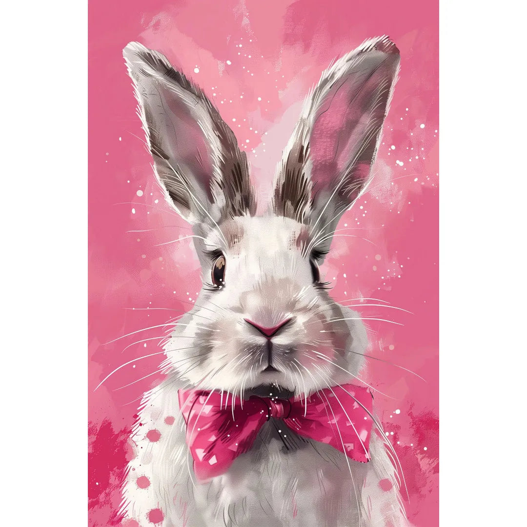 Lapin blanc avec noeud rose Affiche