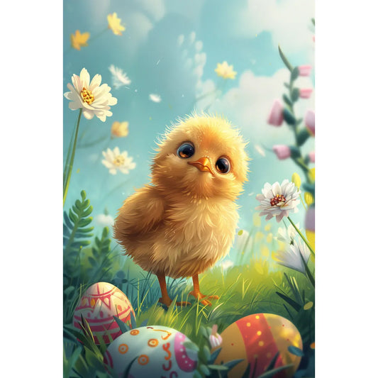 Yellow chick on Easter Poster