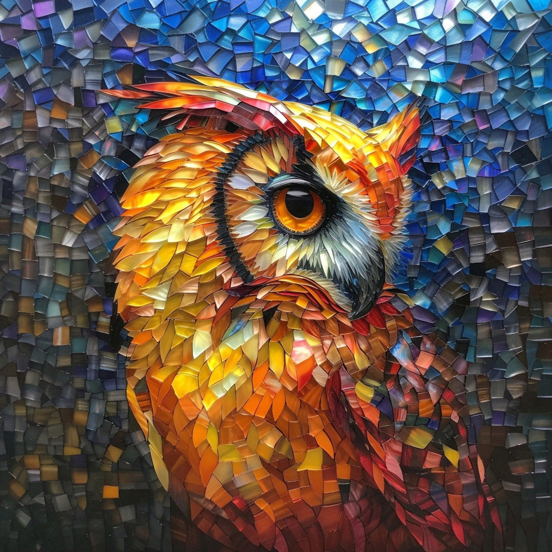 Beautiful orange owl portrait in stained glass style - Poster