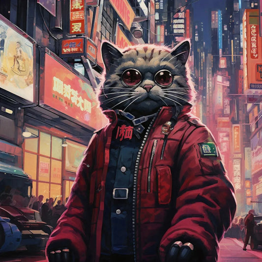 Neo-Tokyo cyberpunk cat Poster