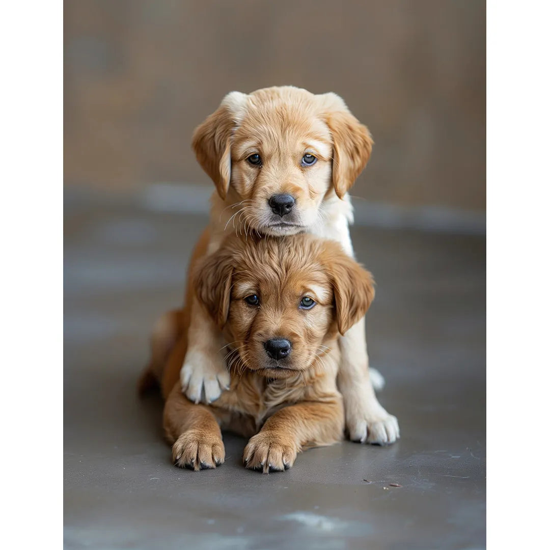 Two golden puppies posing Poster