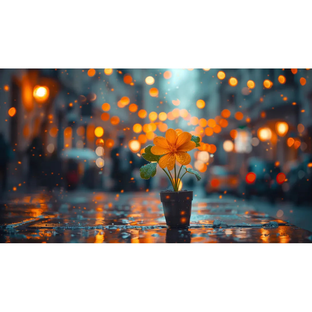 Orange flower under the rain Poster