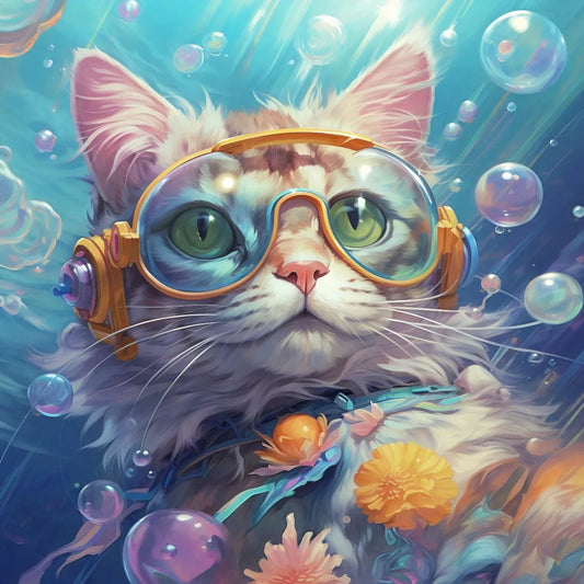 Chat aquapunk fantastique sous l'eau Affiche