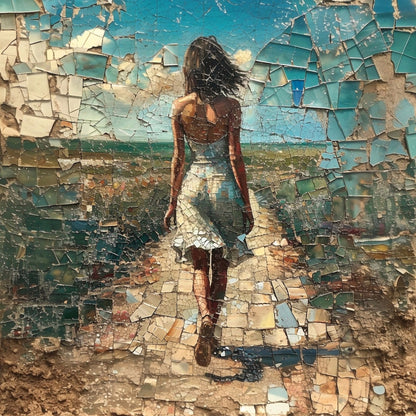 Rough mosaic of a woman walking on her destiny - Poster