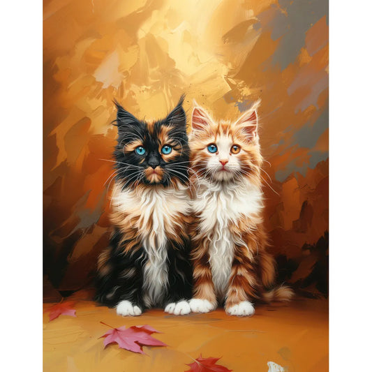 Deux chats tigrés à poils longs aux couleurs d'automne Affiche