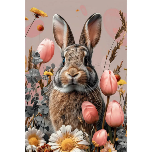 Lapin brun dans les tulipes Affiche