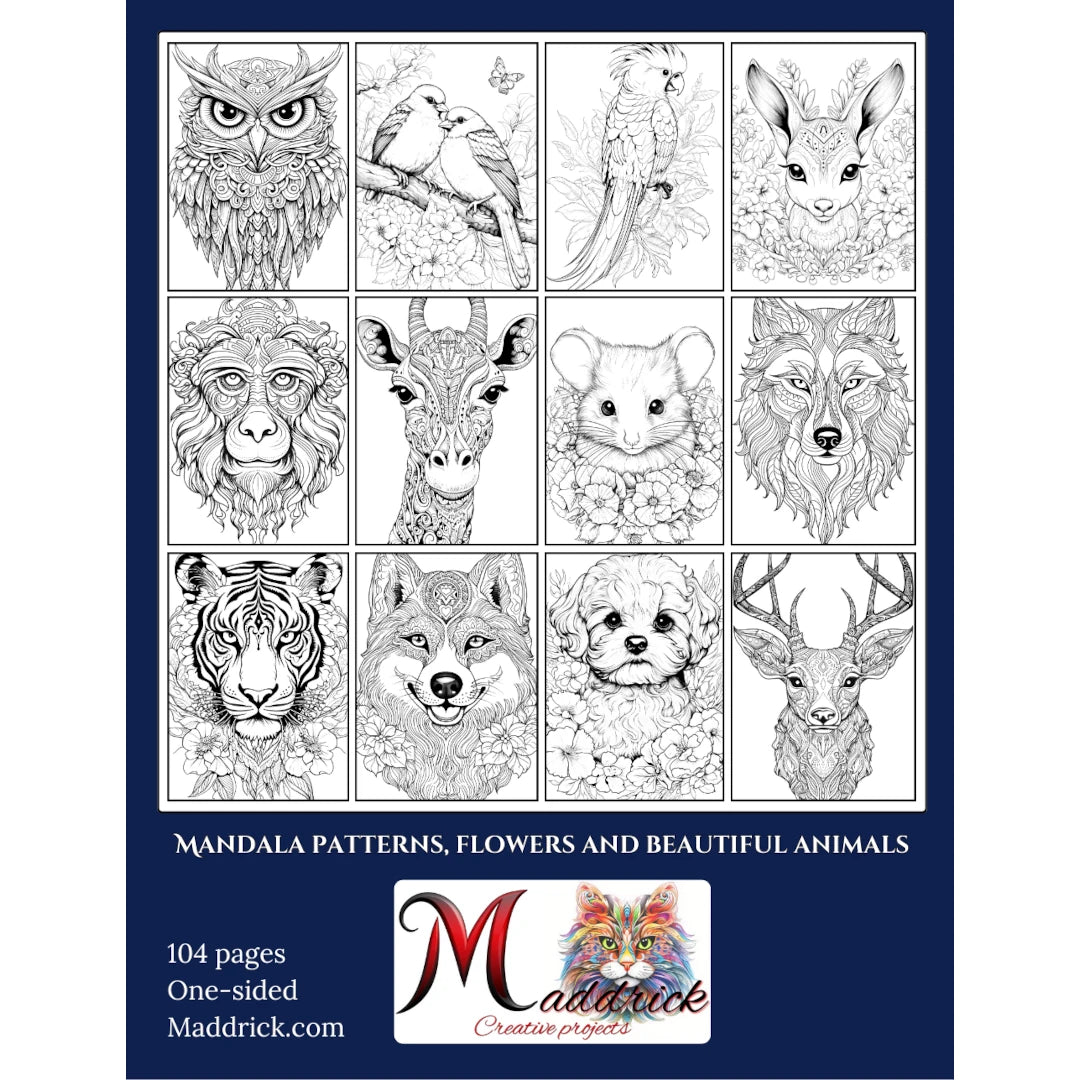 Animals Portraits coloring book: Complex patterns, mandala style and flowers for colorists of all skill levels