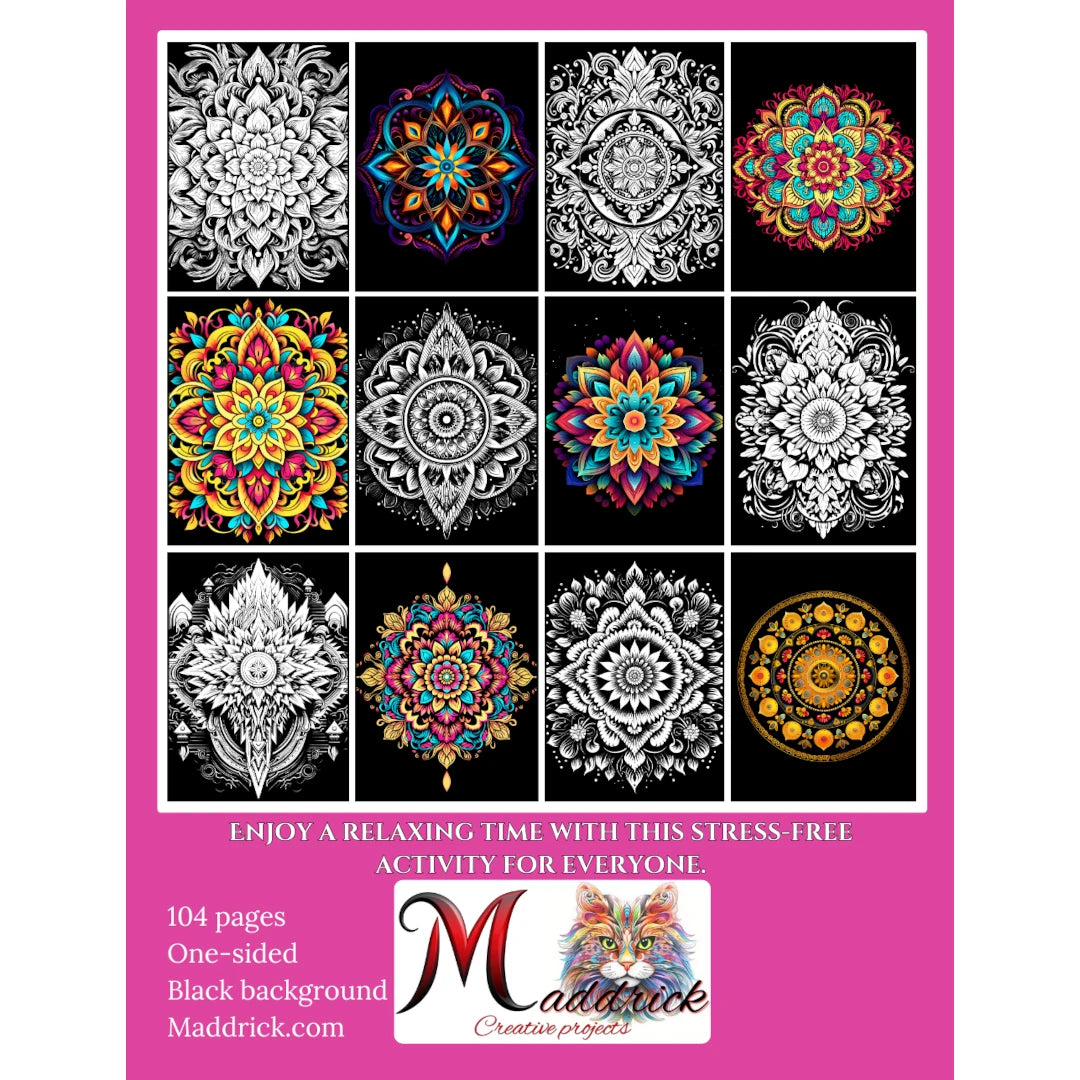 Black Mandalas(anglais): Coloriage de mandalas sur fond noir.