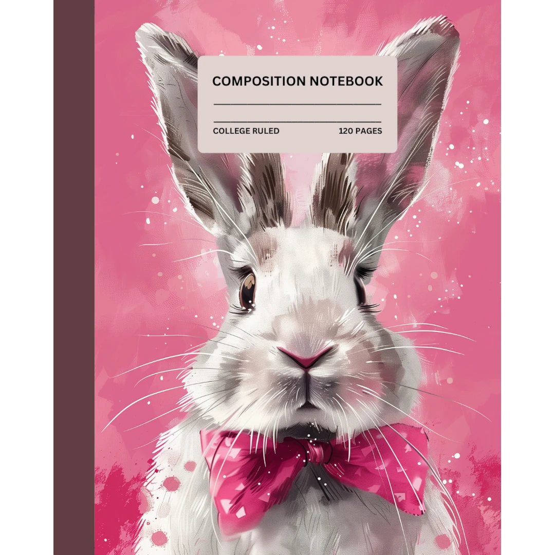 Composition Notebook: Bunny and pink bow | College ruled | 120 Pages lined | 7.5 x 9.25 inches