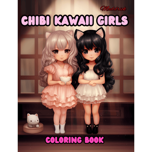 Chibi Kawaii Girls: Coloring book with over 130 cute girls in various settings, jobs and animal costumes. - Maddrick