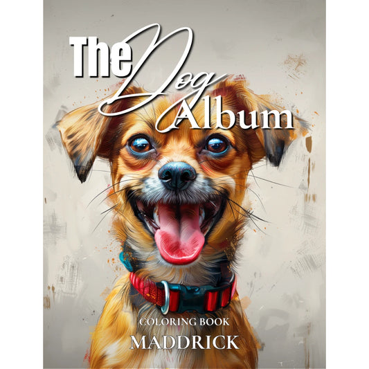 The Dog Album: Coloring book of dogs and puppies. Light grayscale.