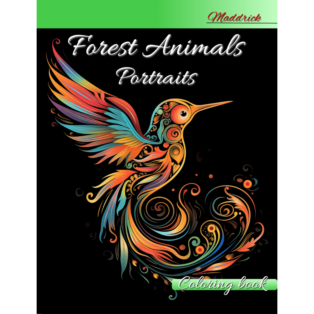 Forest animals portraits: Coloring book for adults including regular and grayscale pictures to color. - Maddrick