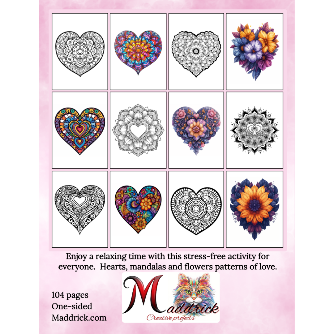 Love Hearts Mandalas : Coloring book of love with mandalas, flowers, hearts images with various patterns. - Maddrick