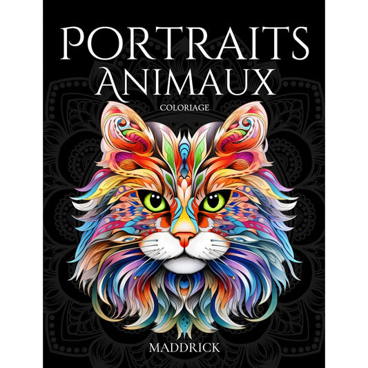 Portraits Animaux: Livre de coloriage incluant des animaux ayant des motifs complexes de fleurs et de mandalas. Activité de détente pour coloriste de tout niveau.