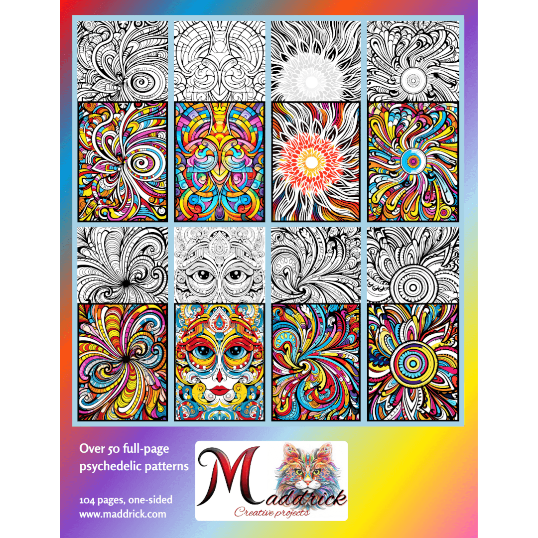 Psychedelic patterns: Coloring book for adults with full-page complex and mandala patterns. - Maddrick