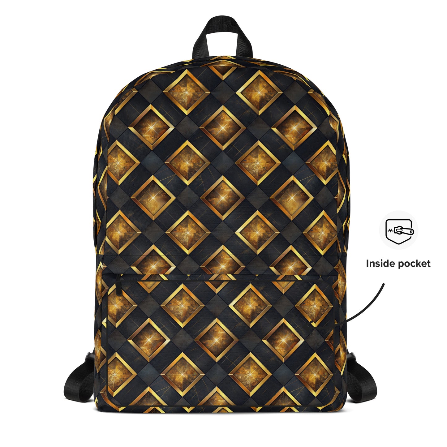 Checkered golden square black Backpack