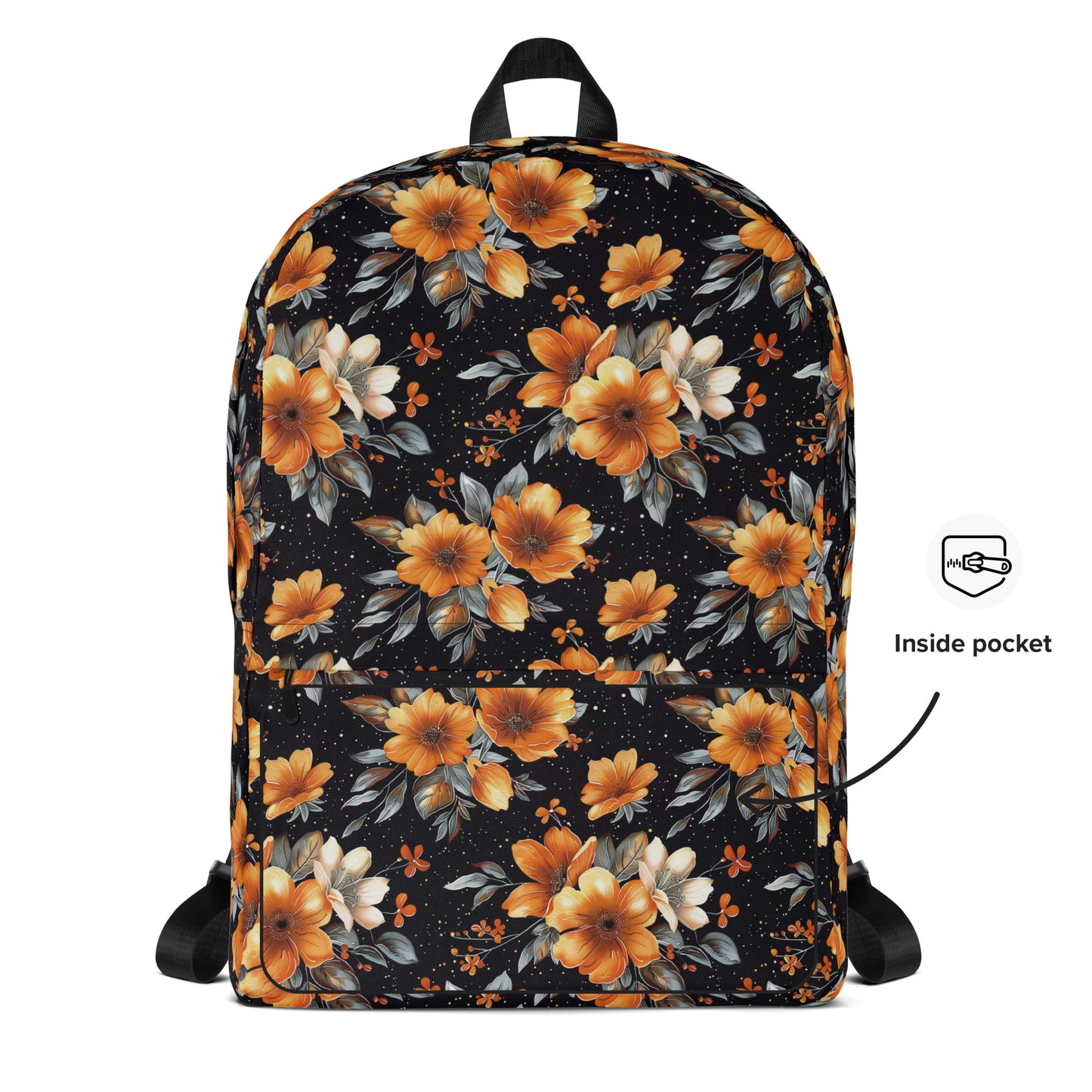 Fleur orange et noir Sac à dos