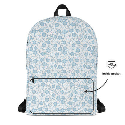 Sac à dos blanc à fleurs bleu pastel