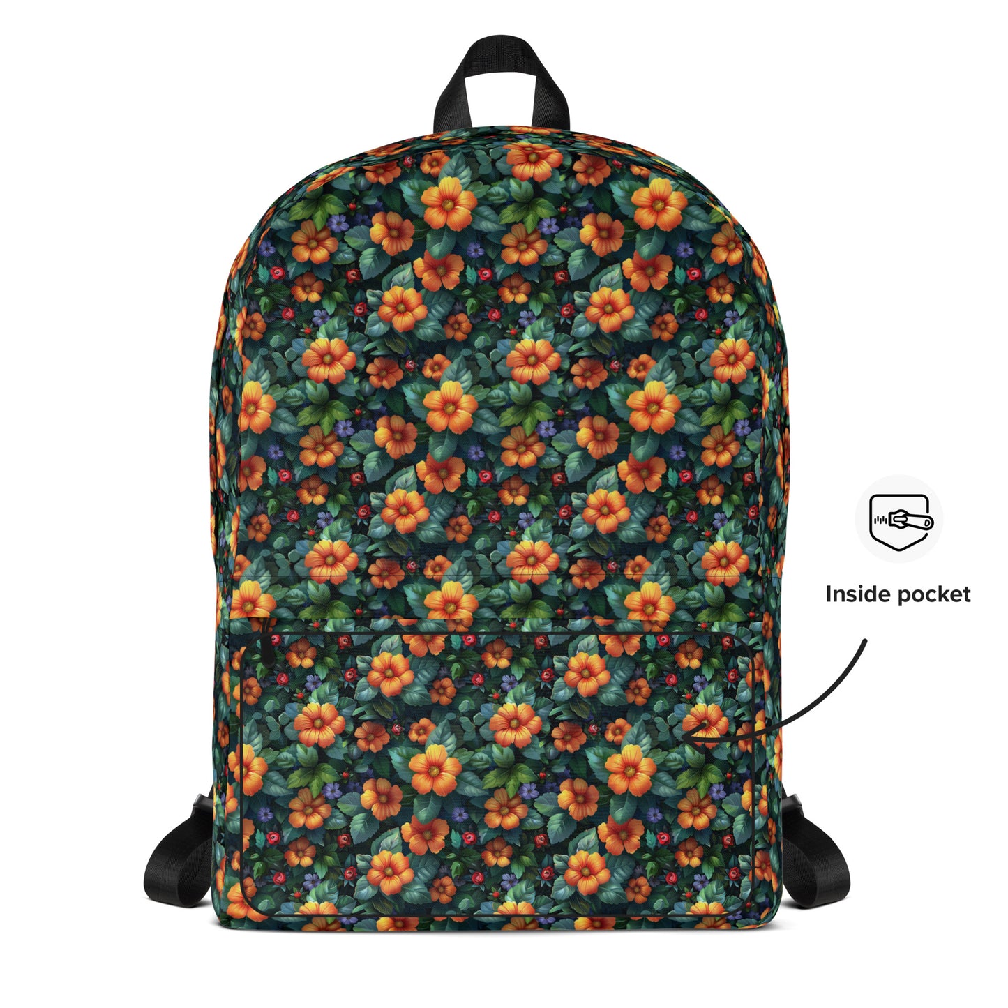 Sac à dos avec fleurs oranges et feuilles vertes