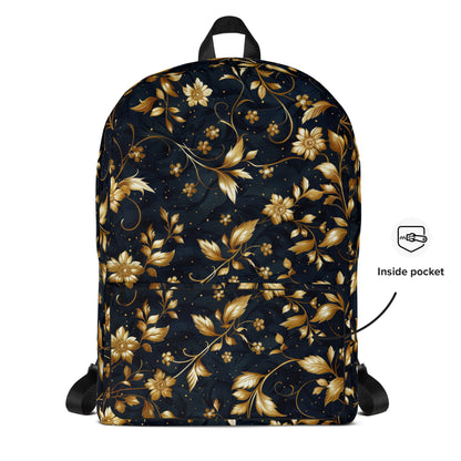 Sac à dos noir à fleurs dorées