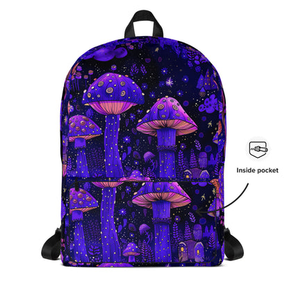 Psychedelic mushroom black light Backpack