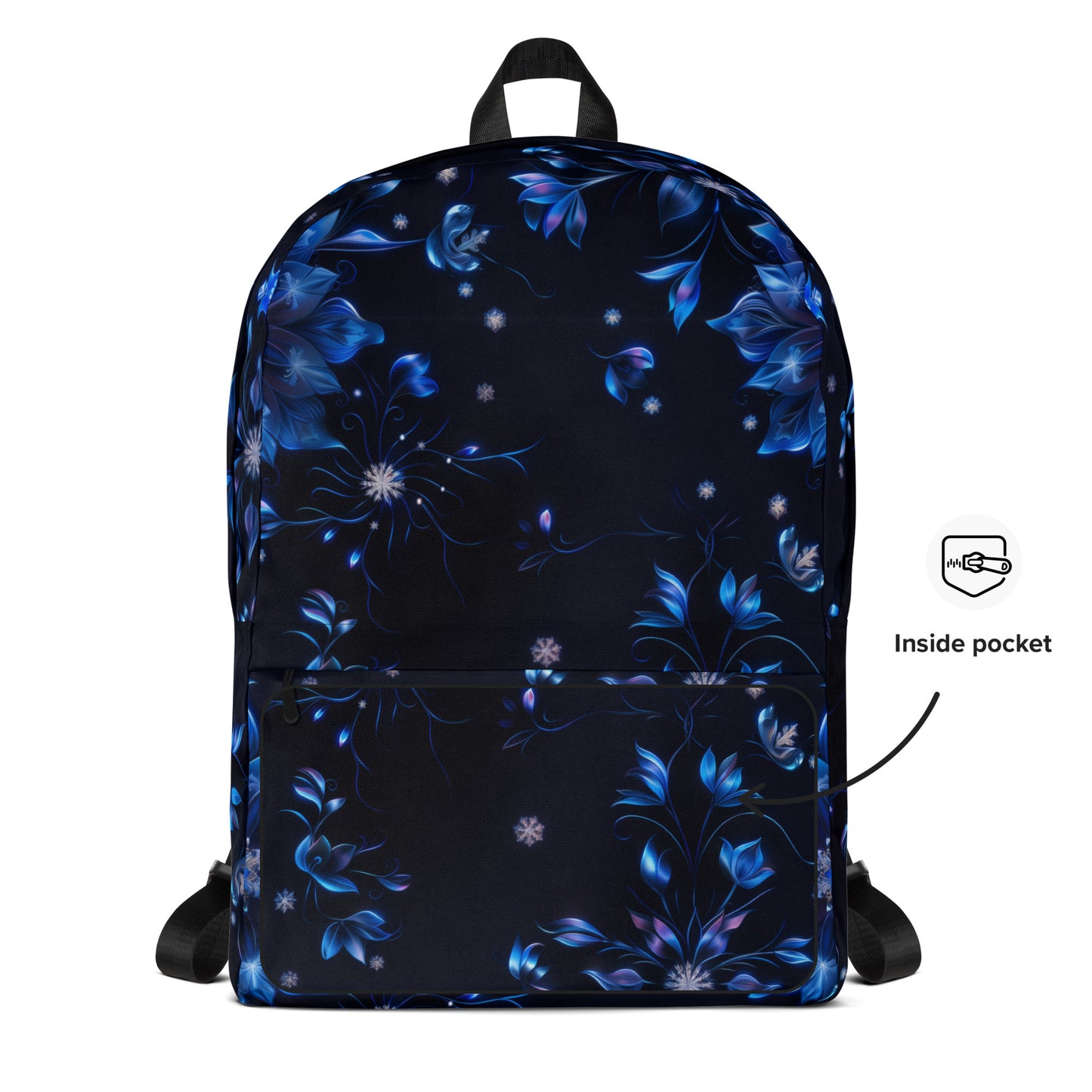 Sac à dos noir à fleurs glacées bleues