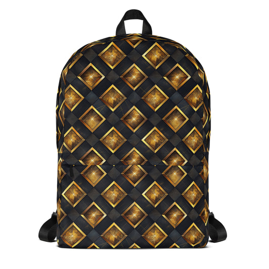 Checkered golden square black Backpack