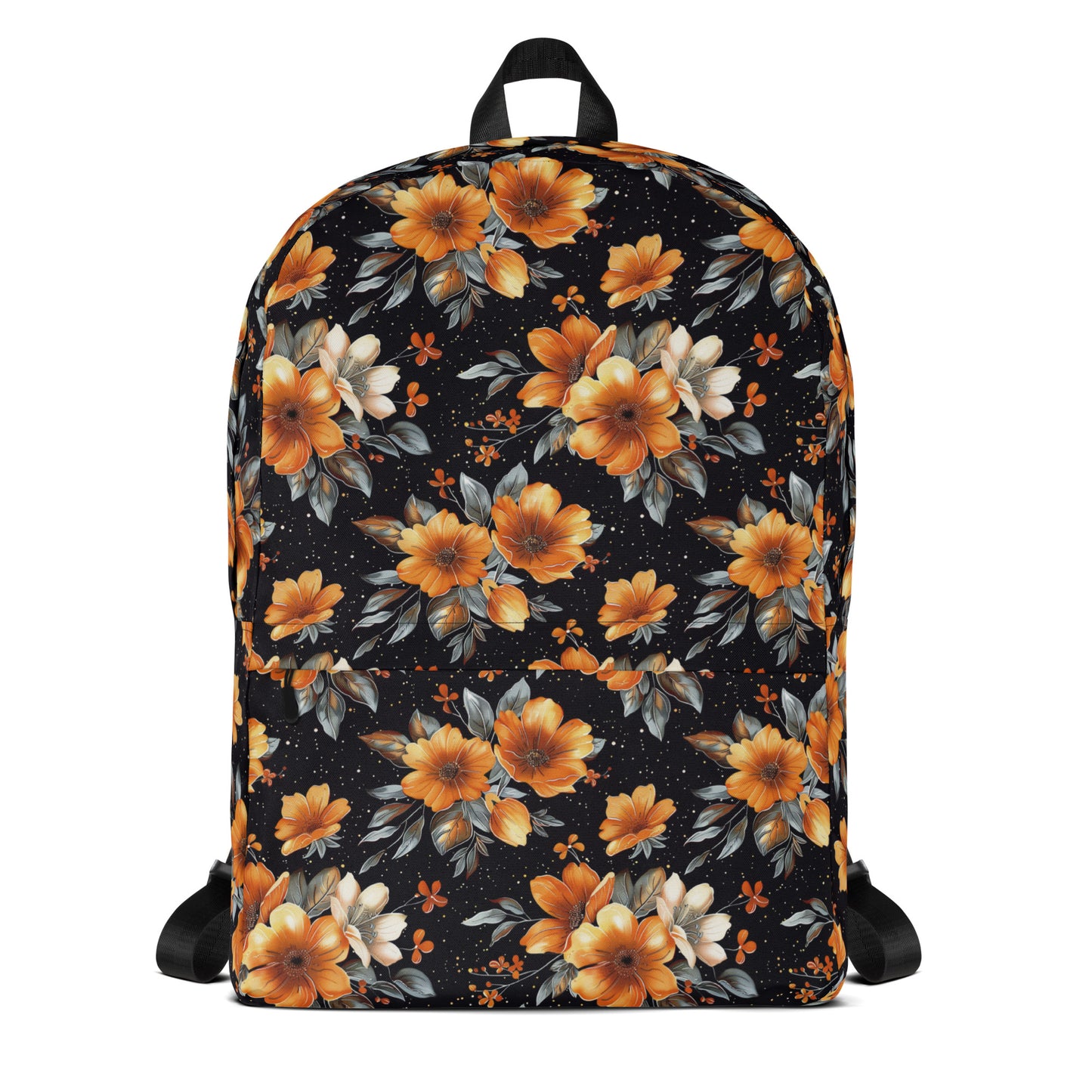 Fleur orange et noir Sac à dos