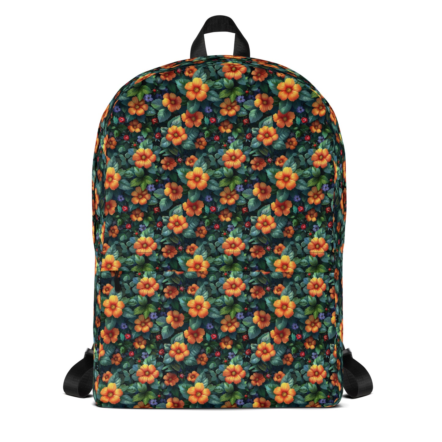 Sac à dos avec fleurs oranges et feuilles vertes