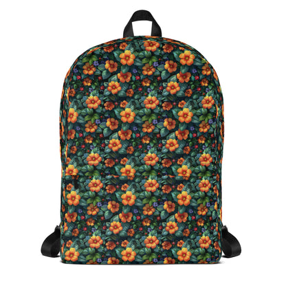 Sac à dos avec fleurs oranges et feuilles vertes