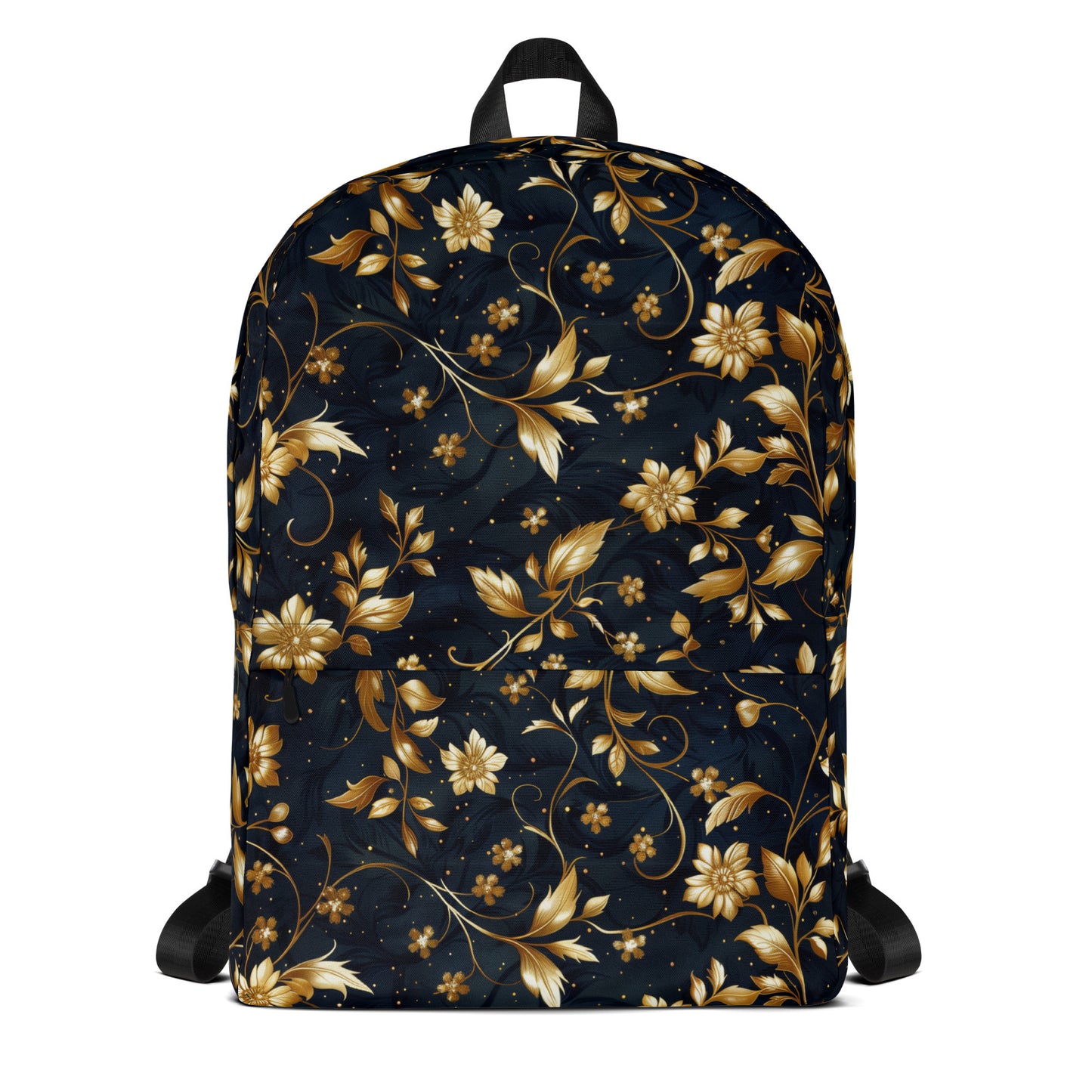 Sac à dos noir à fleurs dorées