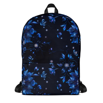 Blue icy flowers black Backpack