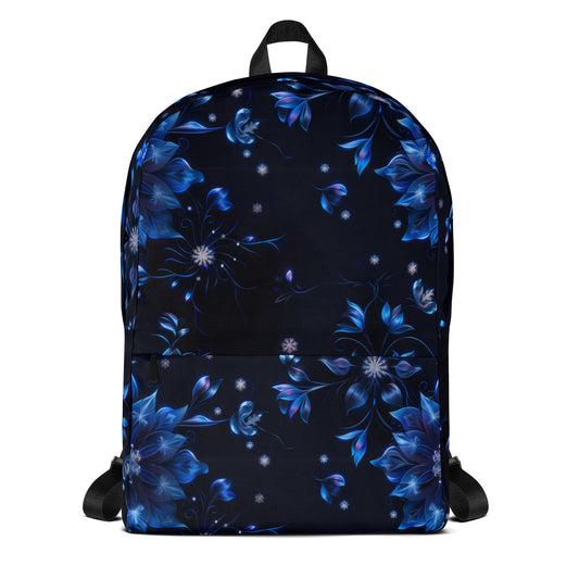 Sac à dos noir à fleurs glacées bleues