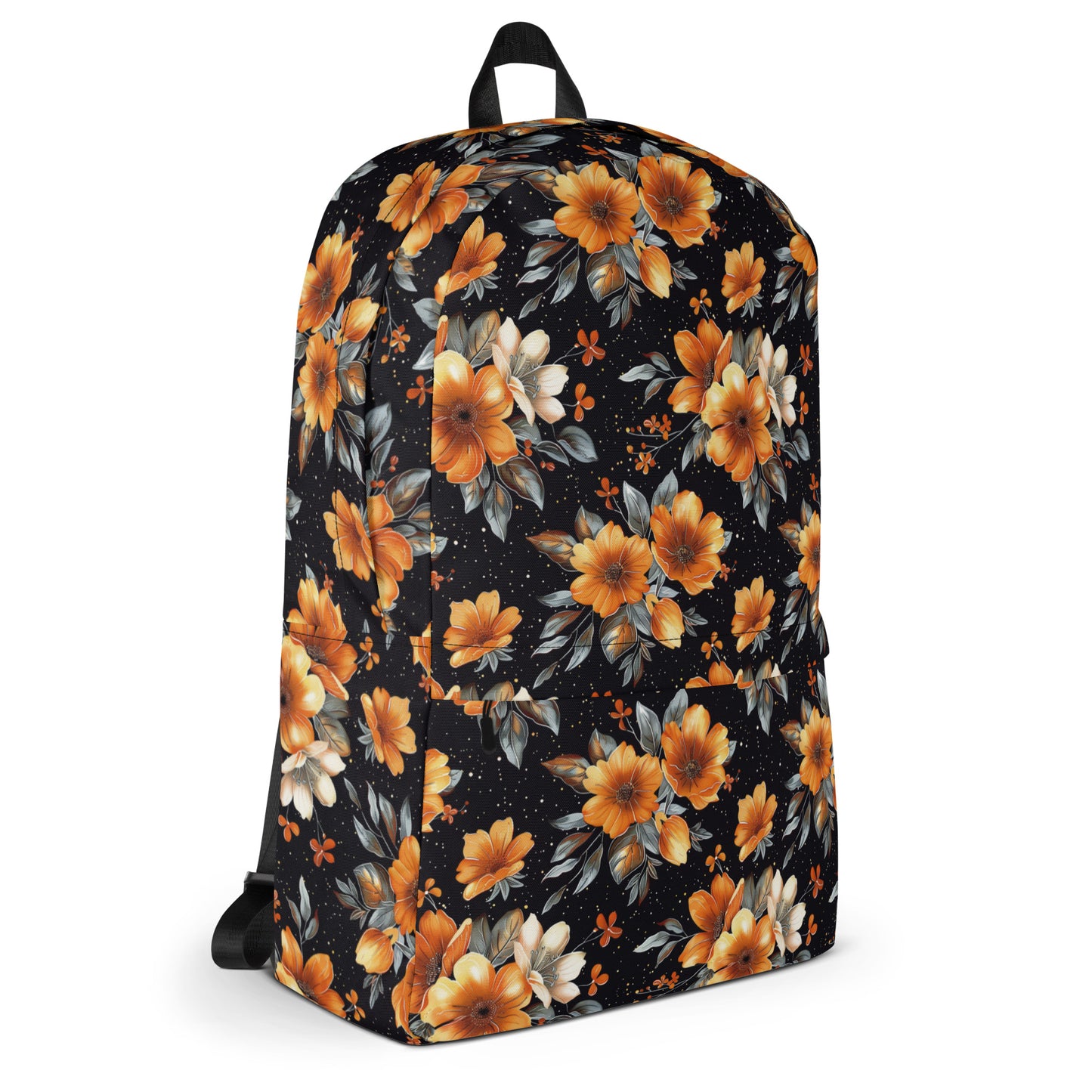 Fleur orange et noir Sac à dos