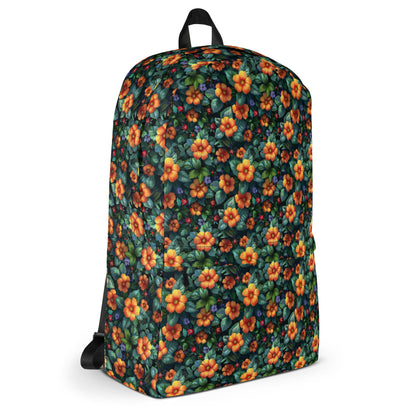 Sac à dos avec fleurs oranges et feuilles vertes