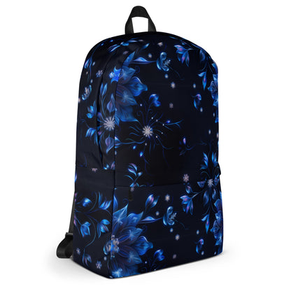 Sac à dos noir à fleurs glacées bleues