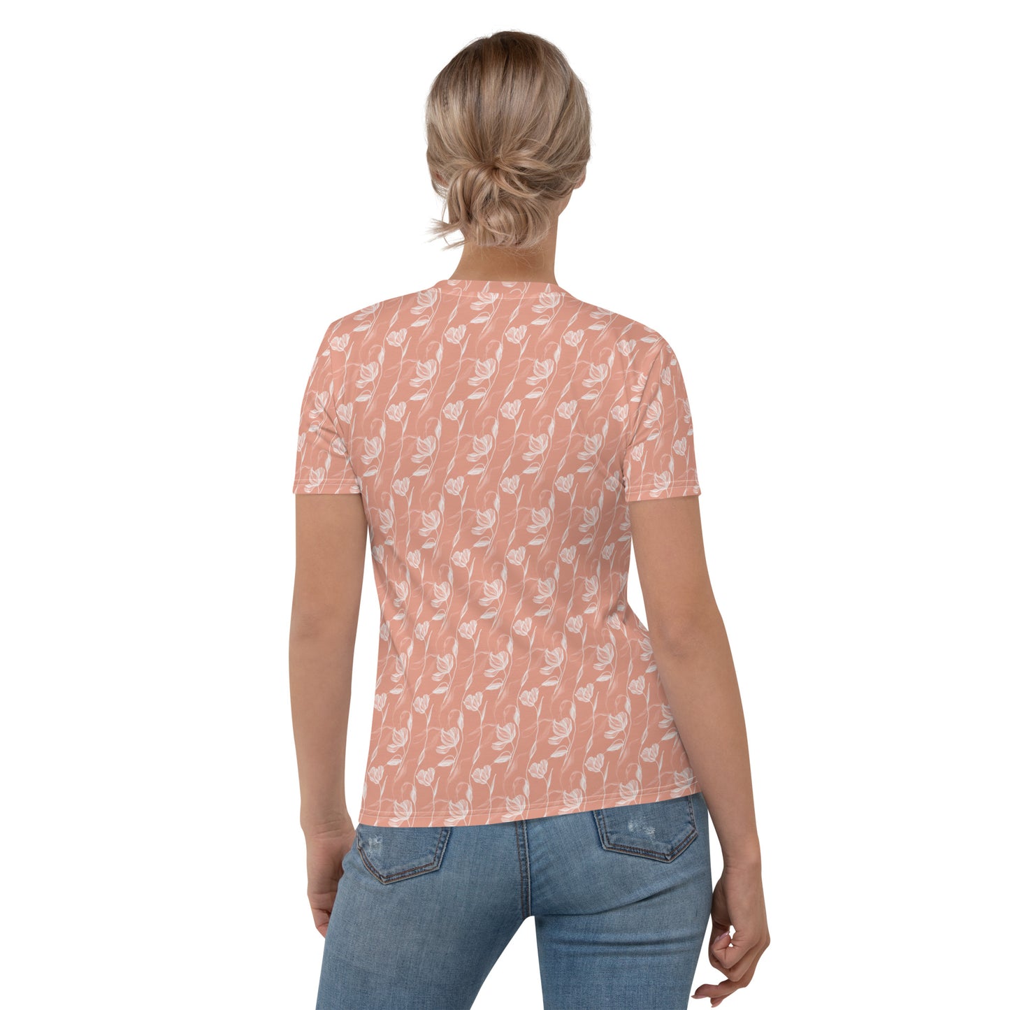 T-shirt Femme fleurs blanches silhouette saumon