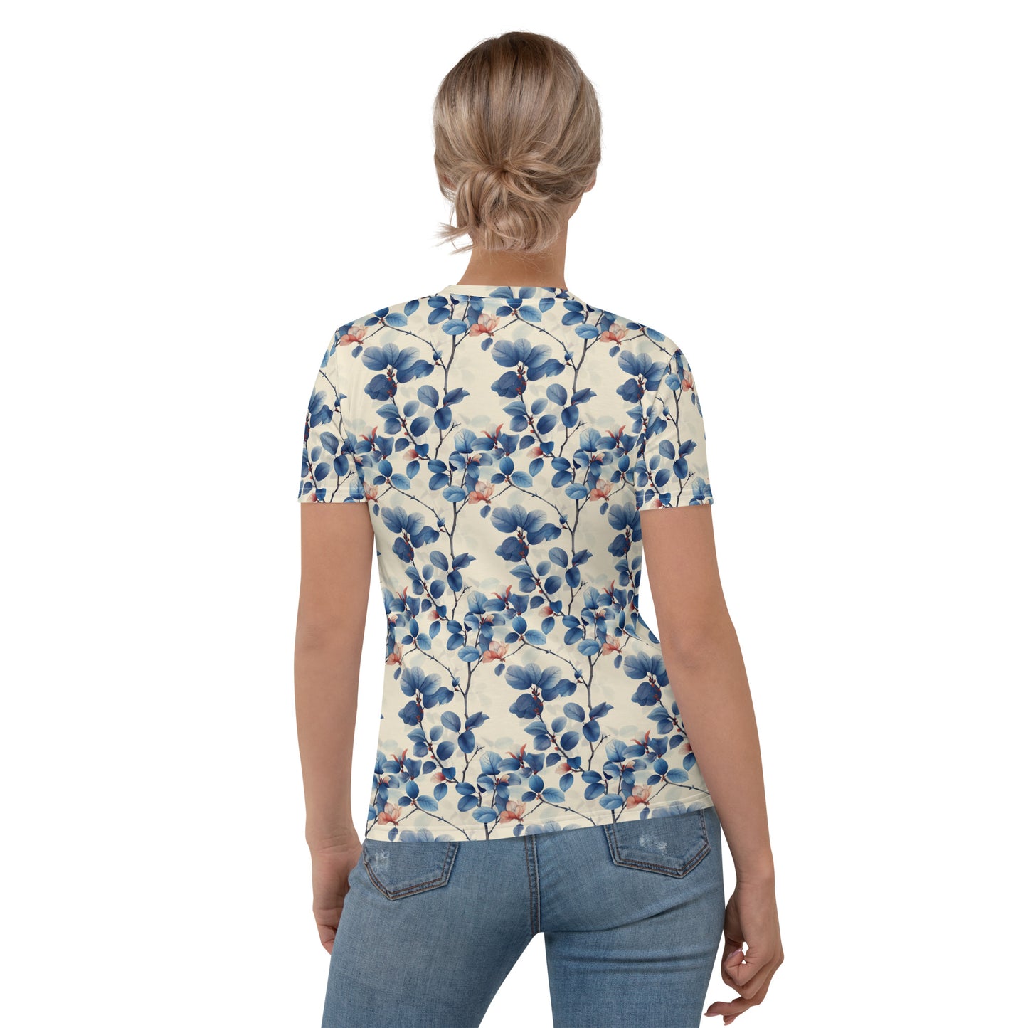 T-shirt Femme Feuillage bleu crème