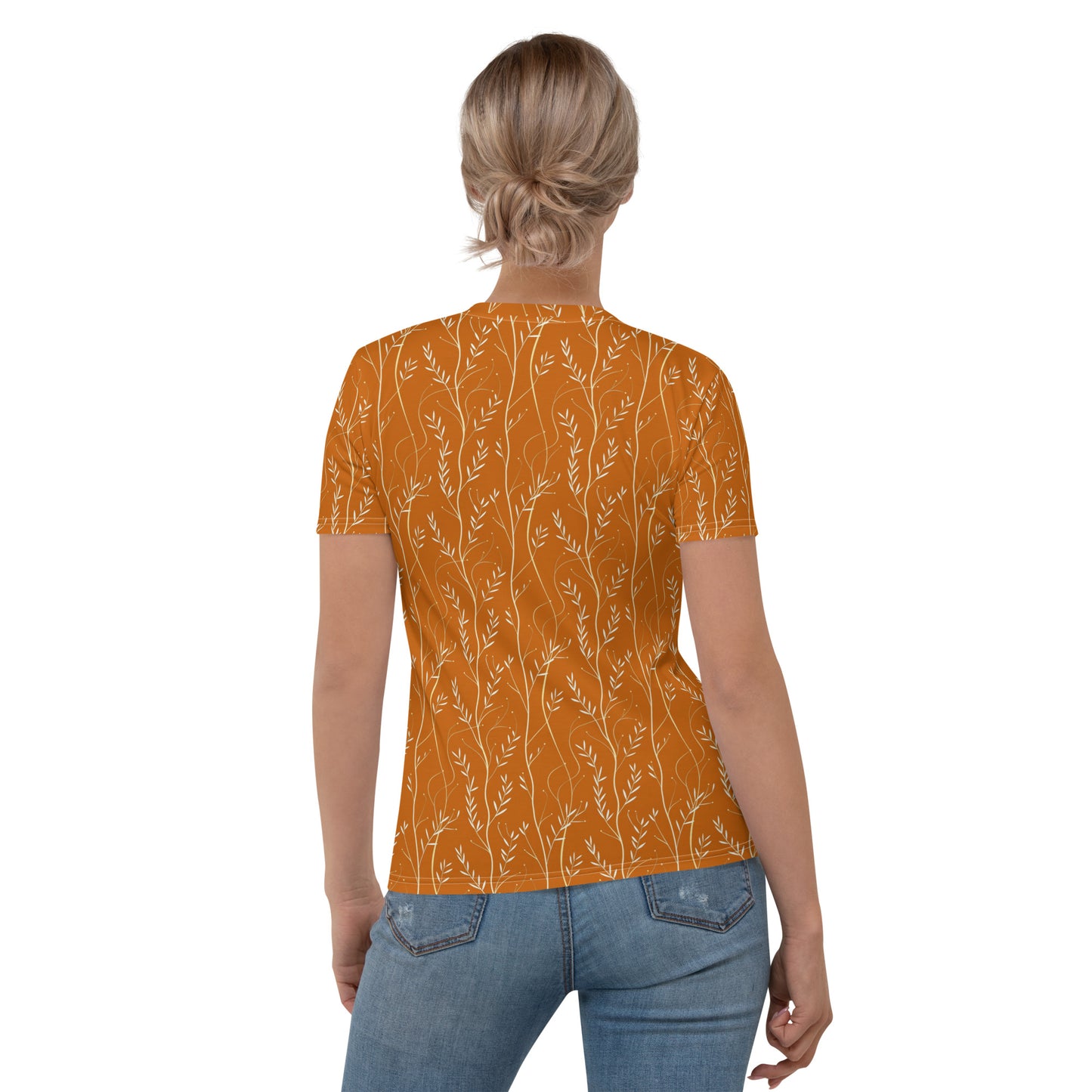 Tee shirt Femme silhouette blanche feuillage orange brûlé