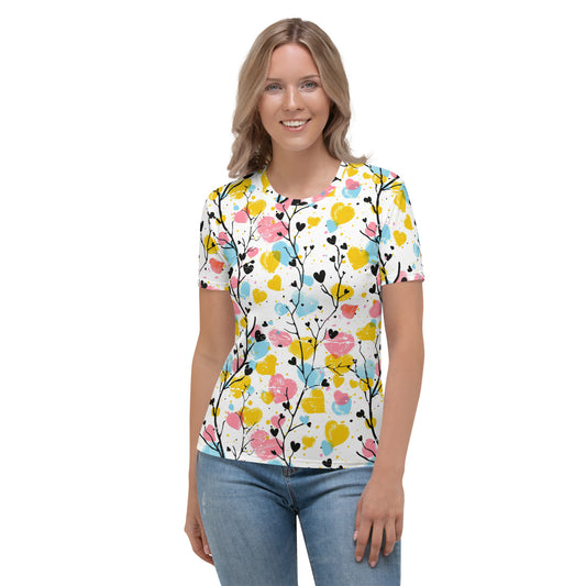 T-shirt Femme Coeurs et branches pastel